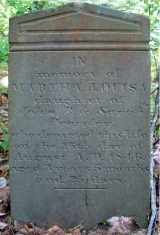Headstone of Martha Louisa Pressley, Age 3 1/2