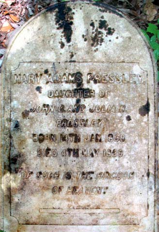 Headstone of Mary Adams Pressley, Age 1 Year